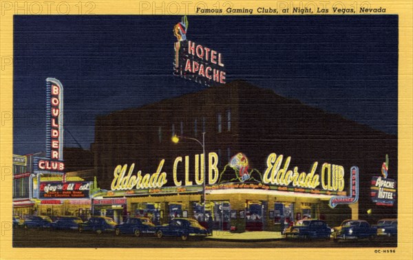 'Famous Gaming Clubs at Night, Las Vegas, Nevada', postcard, 1950. Artist: Unknown