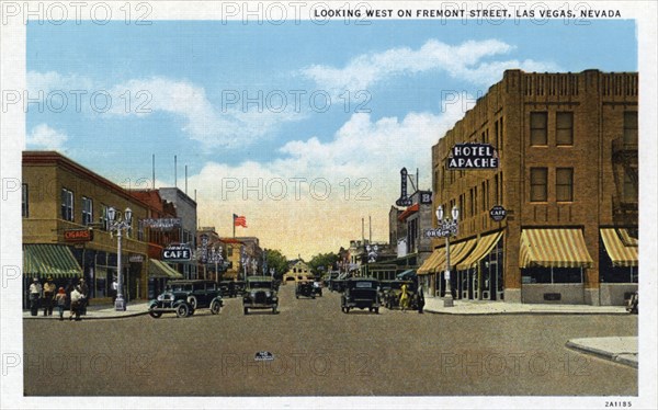 'Looking West on Fremont Street, Las Vegas, Nevada', postcard, 1932. Artist: Unknown