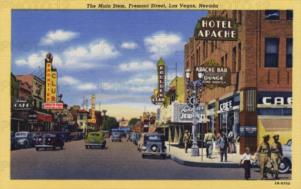 'The Main Stem, Fremont Street, Las Vegas, Nevada', postcard, 1943. Artist: Unknown