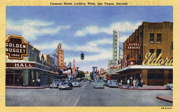 'Fremont Street Looking West, Las Vegas, Nevada', postcard, 1946. Artist: Unknown