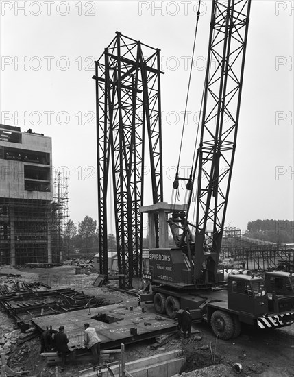 Preparing to lift a fabricated section on the site of Coleshill Gas Works, Warwickshire, 1962. Artist: Michael Walters