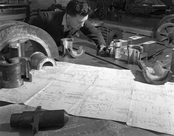 Checking finished castings at AT Green & Sons Ltd foundry, Rotherham, South Yorkshire, 1963. Artist: Michael Walters