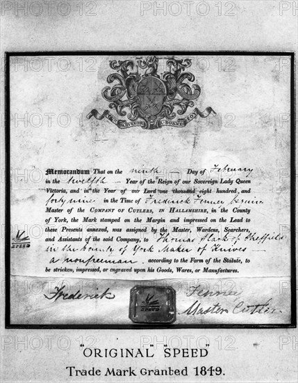 Trademark certificate, 1849 (1963). Artist: Michael Walters