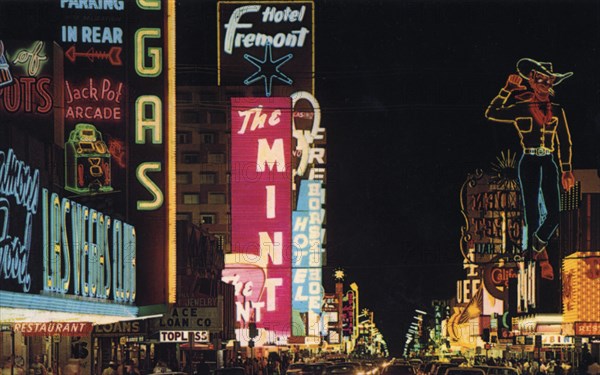 Fremont Street at night, Las Vegas, Nevada, USA, 1968. Artist: Unknown