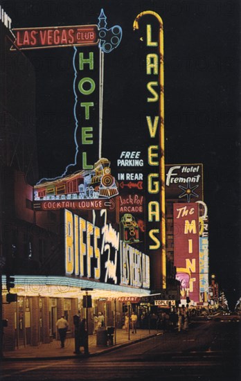 Fremont Street at night, Las Vegas, Nevada, USA, 1968. Artist: Unknown