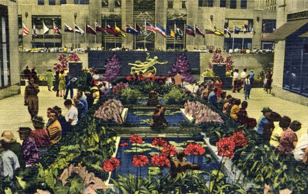 The Channel Gardens, Rockefeller Center, New York, 1951. Artist: Unknown