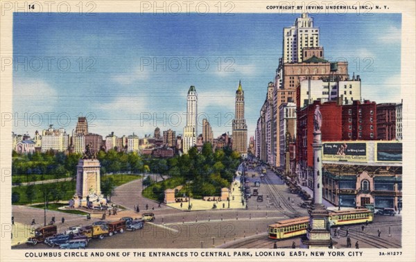 Columbus Circle and one of the entrances to Central Park, New York City, New York, USA, 1933. Artist: Unknown