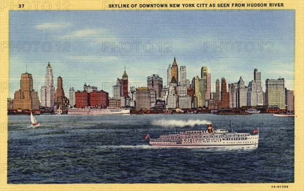 Skyline of downtown New York City as seen from Hudson River, New York, USA, 1933. Artist: Unknown