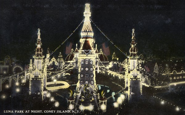 Luna Park at night, Coney Island, New York City, New York, USA, 1916. Artist: Unknown