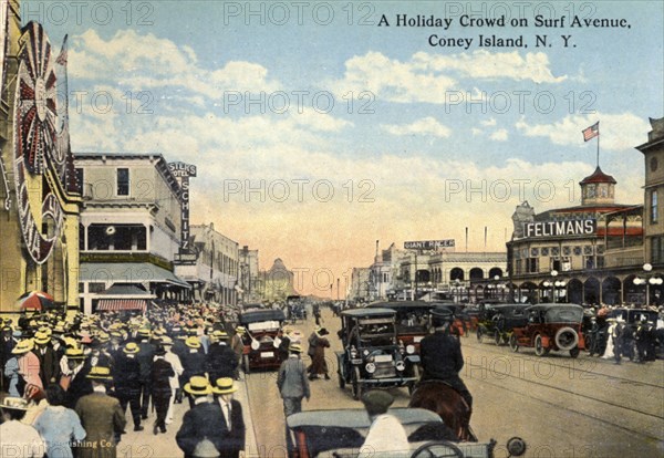 A holiday crowd on Surf Avenue, Coney Island, New York City, New York, USA, 1916. Artist: Unknown