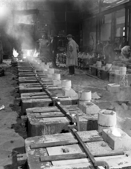 Pouring small castings, Edgar Allen Steel Co, Sheffield, South Yorkshire, 1963. Artist: Michael Walters
