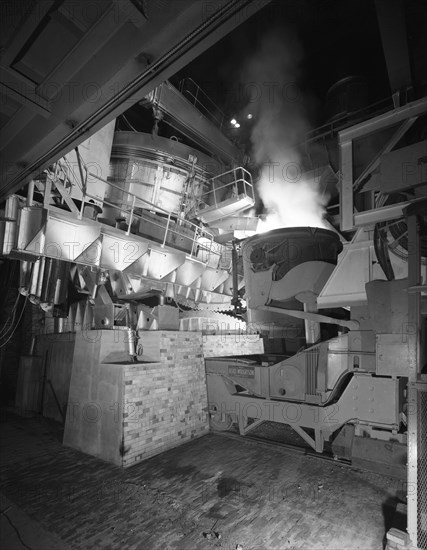 Steel pour from an electric arc furnace, Park Gate Iron & Steel Co, Rotherham, Yorkshire, 1964.  Artist: Michael Walters