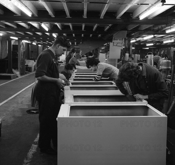 Fridge assembly line at the General Electric Company, Swinton, South Yorkshire, 1964.  Artist: Michael Walters