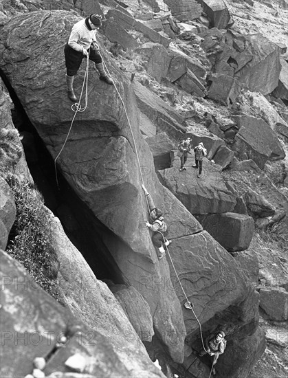 Climbers on Stanage Edge, Hathersage, Derbyshire, 1964.  Artist: Michael Walters