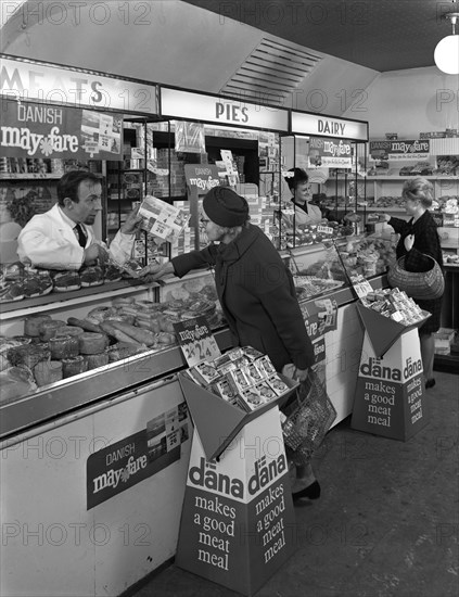 Danish Bacon May Fare shop display, Wath upon Dearne, South Yorkshire, 1964. Artist: Michael Walters