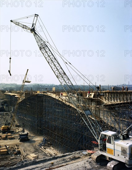 Construction of the Needle Eye Bridge over the M1 at Barnsley, South Yorkshire, 1963. Artist: Michael Walters