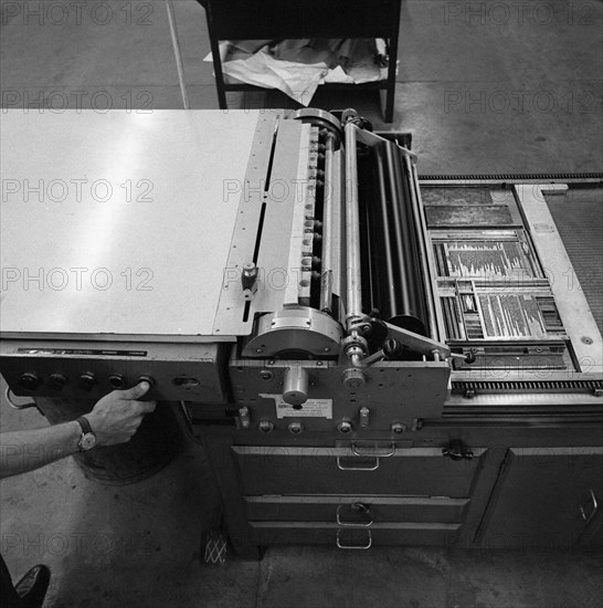 A proofing press with plates at the White Rose Press, Mexborough, South Yorkshire, 1968.  Artist: Michael Walters