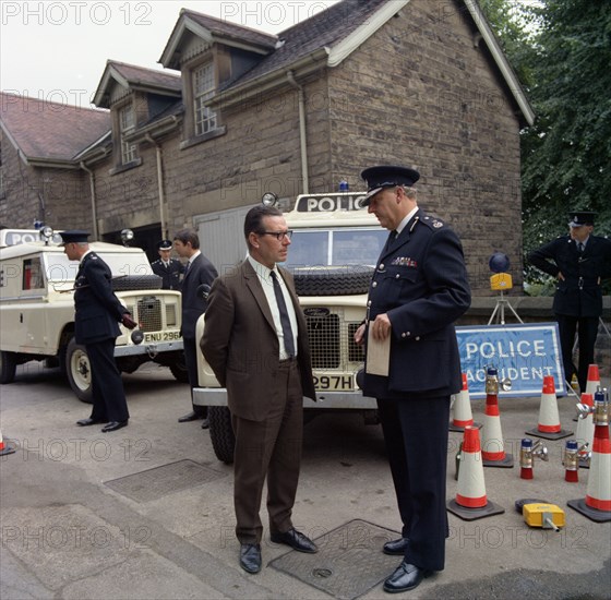 Derbyshire Police Commissioner taking delivery of two new Land Rovers, Matlock, Derbyshire, 1969. Artist: Michael Walters