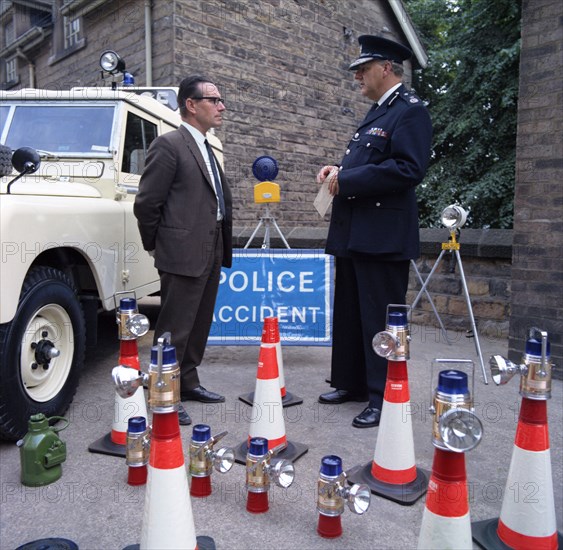 Derbyshire Police Commissioner taking delivery of two new Land Rovers, Matlock, Derbyshire, 1969. Artist: Michael Walters