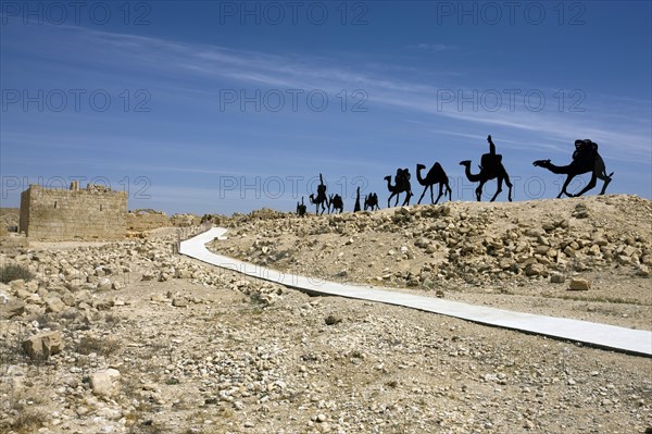 Camels approaching Avdat, Israel. Artist: Samuel Magal