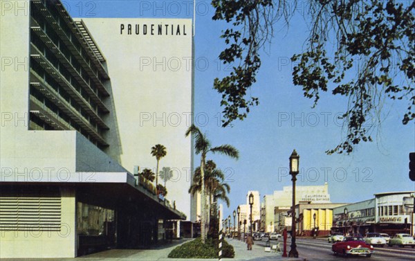 On the 'Miracle Mile', Wilshire Boulevard, Los Angeles, California, USA, 1953. Artist: Unknown