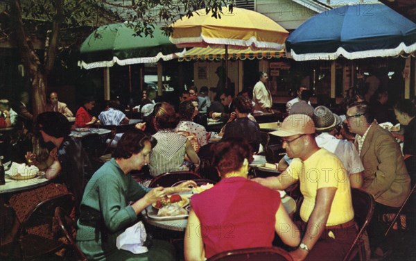 Outdoor dining, 'original' farmers' market, Hollywood, California, USA, 1955. Artist: Unknown