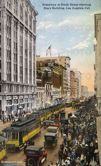 Broadway at 6th Street, Los Angeles, California, USA, 1915. Artist: Unknown