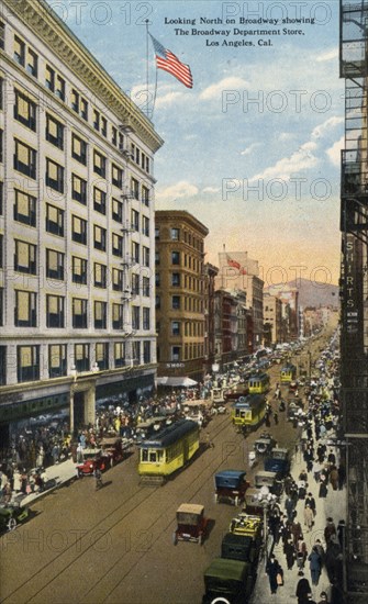 Looking North on Broadway showing the Broadway Department Store, Los Angeles, California. Artist: Unknown