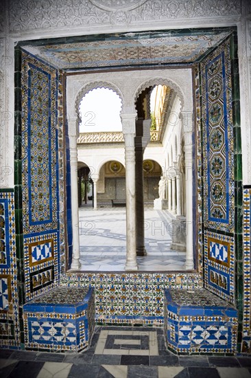 View to the patio through a mullioned window, House of Pilate, Seville, Andalusia, Spain, 2007. Artist: Samuel Magal