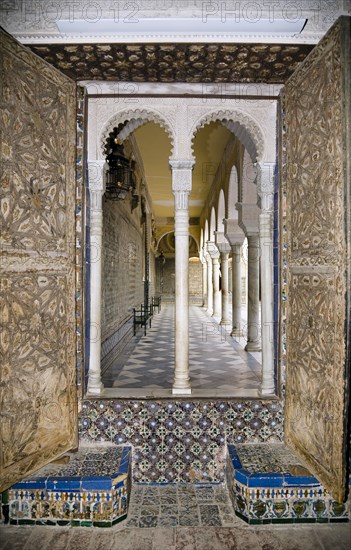 View to the courtyard through a mullioned window, House of Pilate, Seville, Andalusia, Spain, 2007. Artist: Samuel Magal