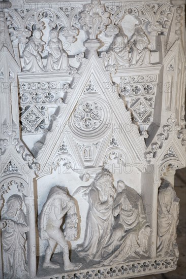 Detail of dcoration on a sarcophagus, Monastery of Alcobaca, Alcobaca, Portugal, 2009. Artist: Samuel Magal