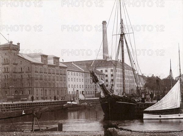 Sailing ship in the harbour of Landskrona, Scania, Sweden, c1890. Artist: Unknown