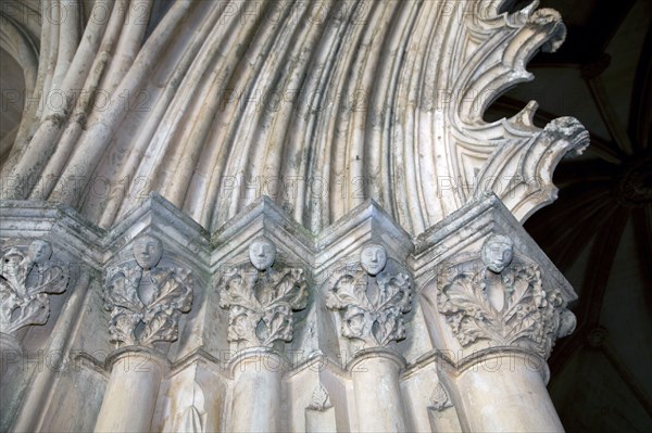 Floral and human motifs on capitals, Monastery of Batalha, Batalha, Portugal, 2009. Artist: Samuel Magal