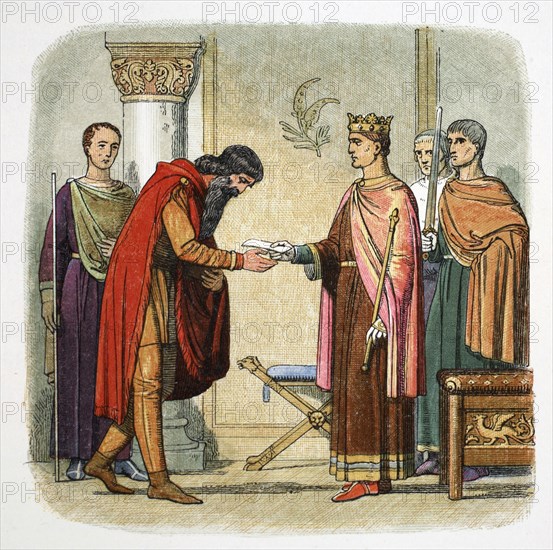 Henry II of England authorizes Dermot MacMorrough to levy forces, 1170 (1864). Artist: James William Edmund Doyle