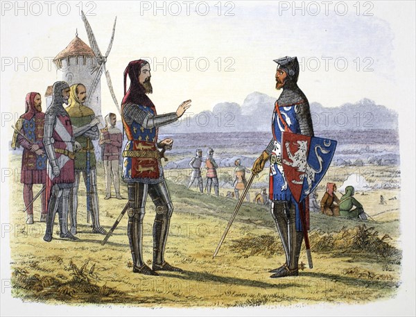 King Edward III refuses succour to his son at the Battle of Crecy, France, 1346 (1864). Artist: James William Edmund Doyle