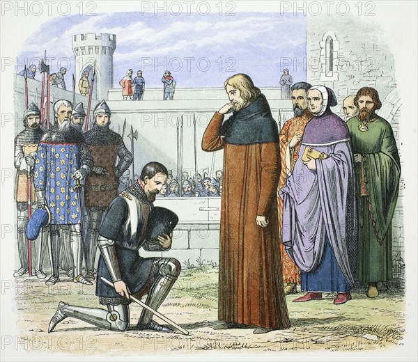 Henry Bolingbroke demanding the throne of Richard II of England, Flint, Wales, 1399 (1864).  Artist: James William Edmund Doyle