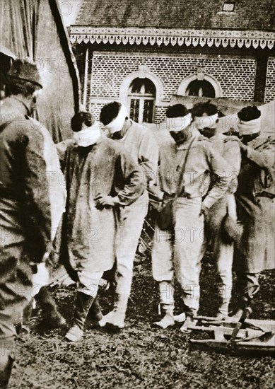 Allied victims of a poison gas, temporarily blinded, at a French hospital, World War I, c1915-c1918. Artist: Unknown