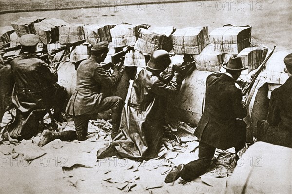 Barricades on a street, German Revolution, Berlin, Germany, c1918-c1919. Artist: Unknown