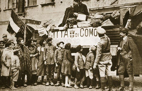 Red Cross supplies for war victims in Como, Italy, World War I, c1914-c1918. Artist: Unknown