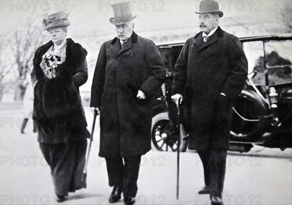 John Pierpont Morgan, American financier and banker, with his son and daughter, 1912. Artist: Unknown