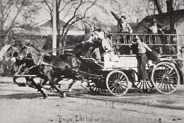 Horse-drawn fire engine, Boise, Idaho, USA, c1900. Artist: Unknown