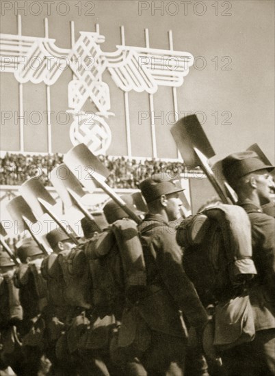 The Labour Service ready for work, Germany, 1936. Artist: Unknown