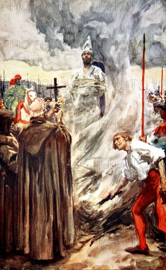 The burning of John Huss, 6 July 1415 (1913).  Artist: Arthur C Michael