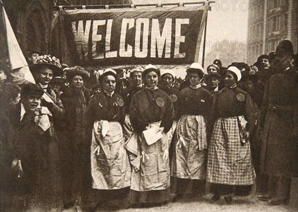 'The welcome to the victims of masculine tyranny', 1908.  Artist: Central News