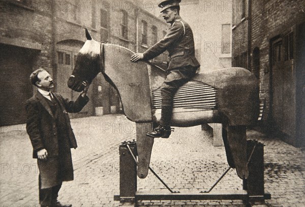 Training cavalrymen and artillerymen how to ride, World War I, c1914-c1918. Artist: Clarke & Hyde