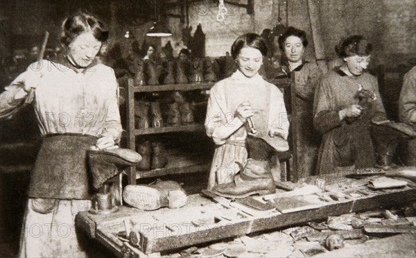 Women working in a boot repairing factory, Old Kent Road, London, World War I, c1914-c1918. Artist: S and G