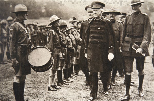 General Bramwell Booth inspecting boy scouts, London, 1925.  Artist: S and G