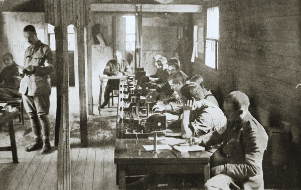 Interior of a signal exchange during the Battle of the Somme, France, World War I, 1916. Artist: Unknown