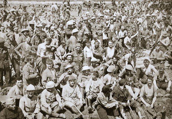 Royal Fusiliers resting after the storming of La Boiselle, France, World War I, 1916. Artist: Unknown