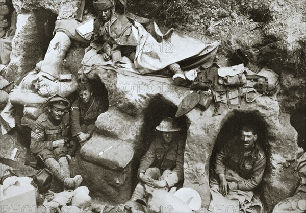 'Our men are very comfortable in the old German dug-outs', France, World War I, 1916. Artist: Unknown